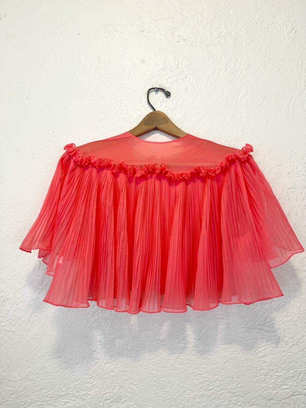 Vintage Cropped Top Cape Pleated Tie Front Fairy Coquette Coral Small S - Picture 11 of 13